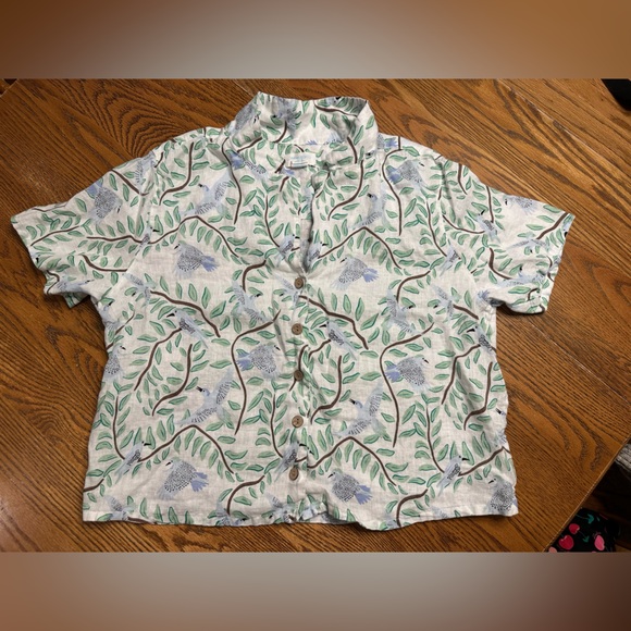 Cynthia Rowley Tops - Cynthia Rowley 100% Linen Bird Print Button Front Blouse XL